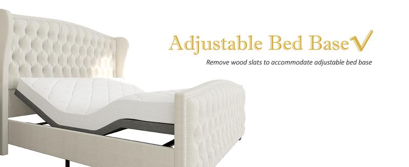 AMERLIFE Platform Bed Frame,Velvet Upholstered Bed with Deep Button Tufted & Nailhead Trim Wingback Headboard/Hardwood Slats Design/Durability&Sturdy/No Box Spring Needed/Queen/King/California King Size/Best Gift Ideas/Christmas Gifts