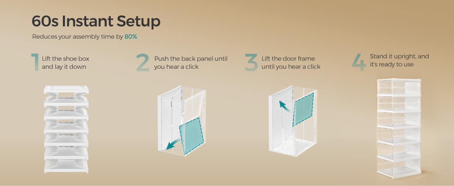 SONGMICS HOME Collapsible Shoe Boxes - Foldable Stackable Portable Organizer for US Size 13 Transparent PP Plastic Racks