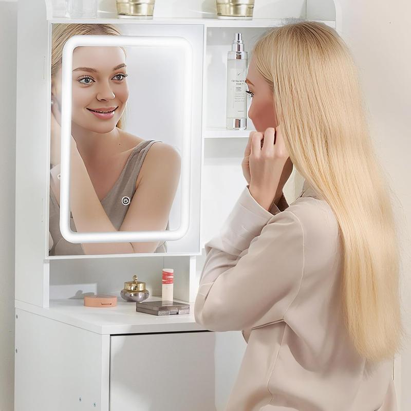 Modern LED Vanity Table, Makeup Desk with Mirror&Lights 3 Color Modes,Drawers&Shelves, for Girls Bedroom,Perfect Gift for Her – bedroom essential