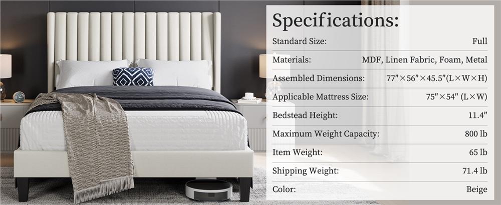 Yaheetech Queen Bed Frame Upholstered Platform Bed with Fabric Headboard, Wing Edge Design/Non-Slip and Noise-Free/Wooden Slats Support/No Box Spring Needed/Easy Assembly