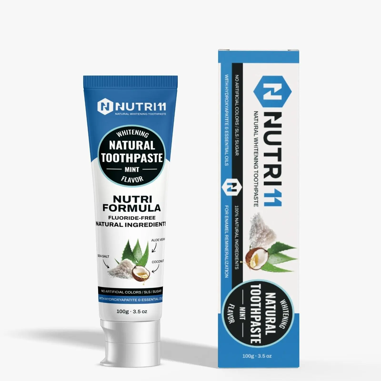 Nutri 11 Natural Whitening Toothpaste | Fluoride-Free & SLS-Free | Enamel Remineralization with Hydroxyapatite & Baking Soda | Sensitive Teeth Safe | Fresh Mint Flavor | 100g
