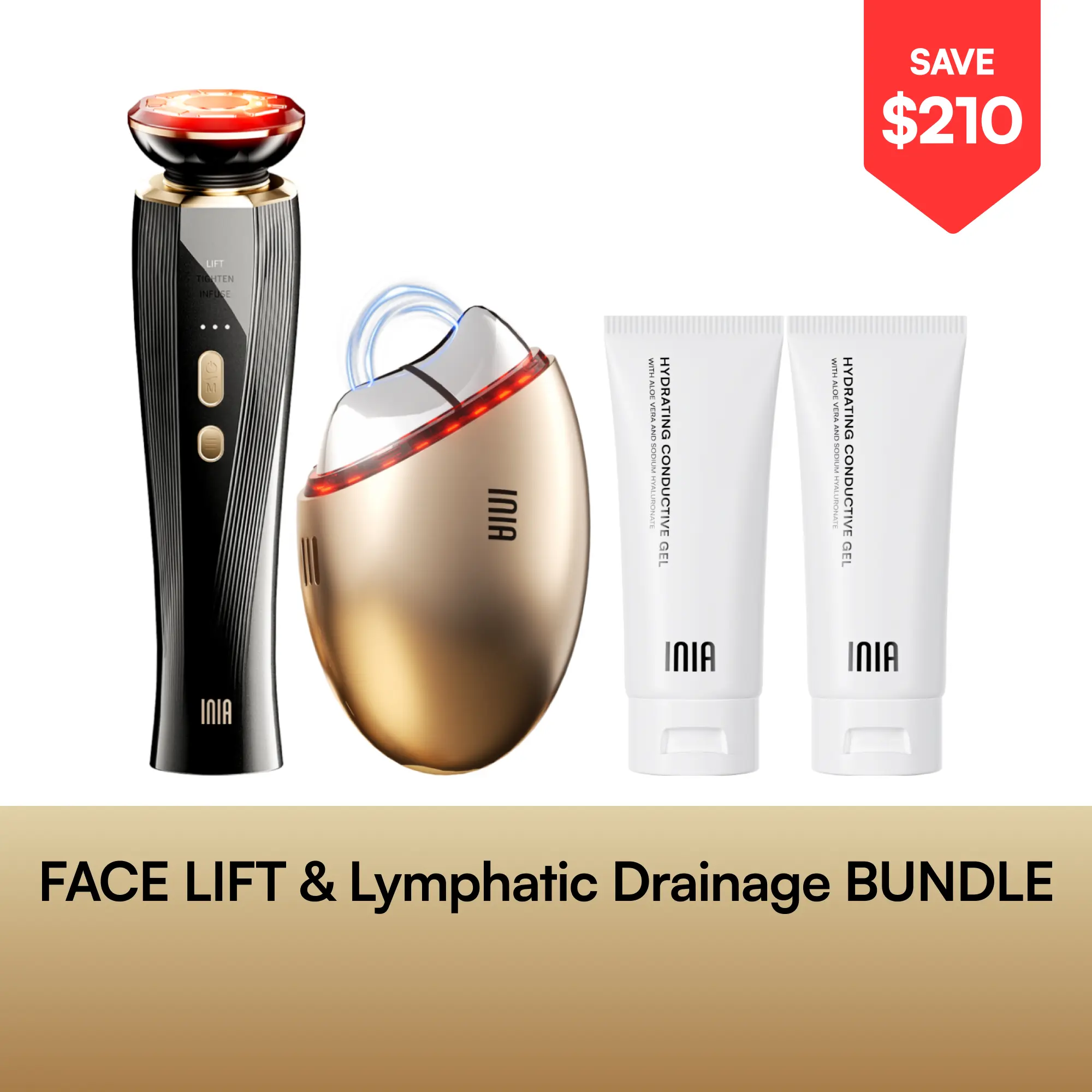INIA GLACE & FLARE Bundle – All-in-1 Face & Neck Sculpting Beauty Device for Lymphatic Drainage with Microcurrent Lifting, Lift, Tighten, De-Puff, Serum Infusion, Red & Blue Light, Thermal & Cryo Therapy, Buy 1 Get 4, Ideal Gift Set, Facial, Lymphatic Dra