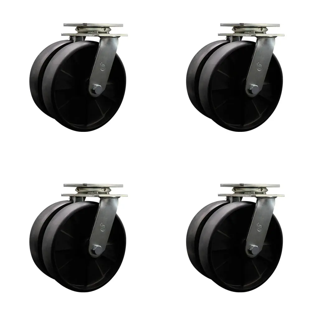 Service Caster SCC-DW30CS820-GFNR-4 Heavy Duty Swivel Caster with Dual 8 in. Glass Filled Nylon Wheels - 5000 lbs Total Capacity - Set of 4