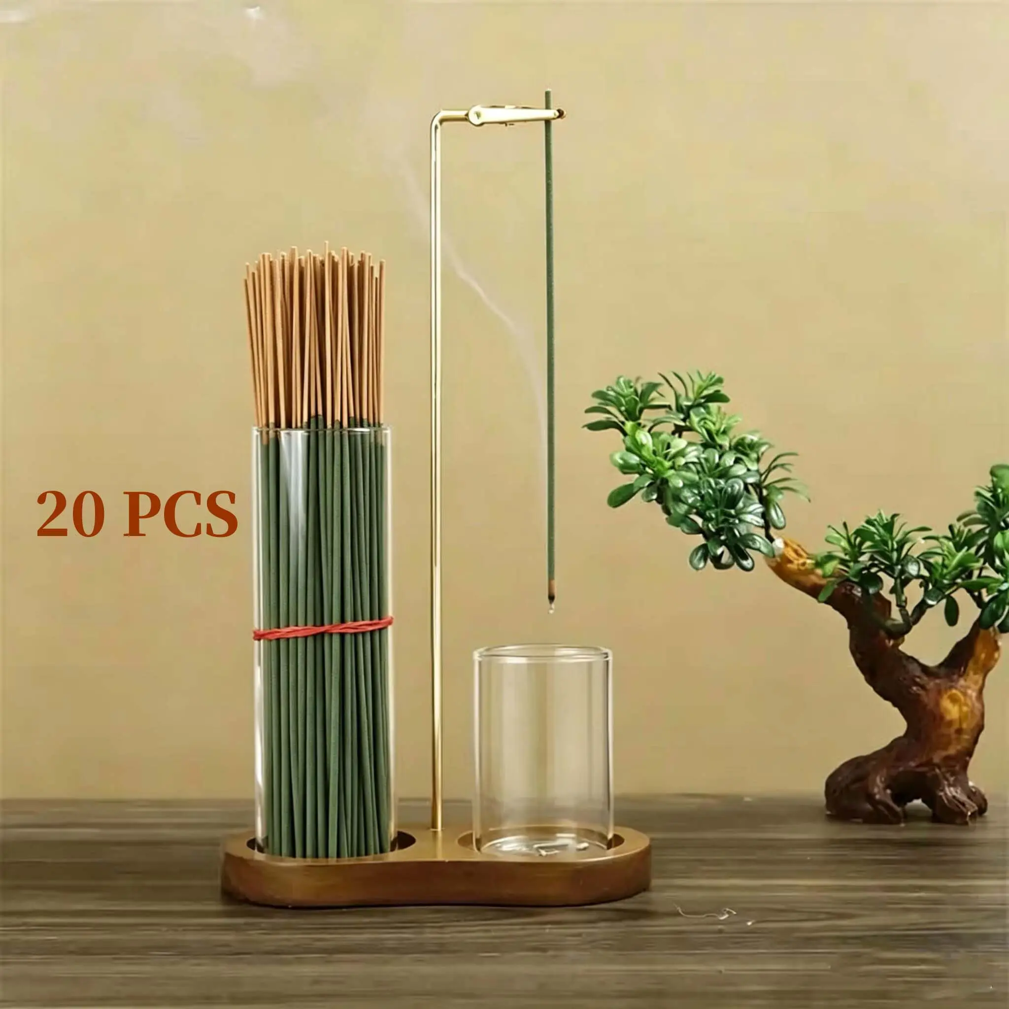 20Pcs Sage Aromatherapy + 2-in-1 Incense Stick Rack, Anti-Ash Flying Incense Burner with Glass Ash Catcher, Lamp Holder for Meditation Spa Home Decoration