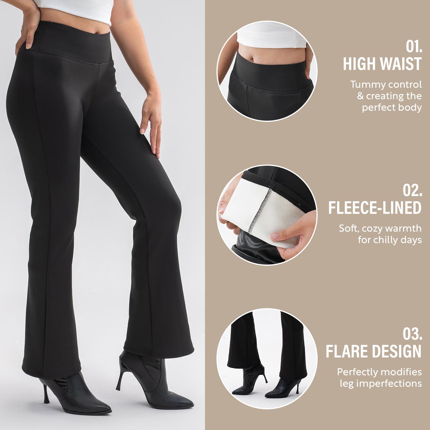 Women's High Waisted Fleece Lined Genuwii Bell Bottom Casual Comfy Skinny Pants Thermal Warm Tummy Control Yoga Pants for Winter Workout & Everyday Wear Ladies Bottoms for All Seasons Going Out Bottoms Ultra Soft Fabric High Rise Waistband