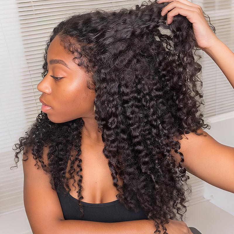 Pizazz Hair Hidden Strap 360 HD Full Lace Frontal Wig 4C Edge Curly Wigs Human Hair with Pre Bleached Knots Pre Cut Lace Wig