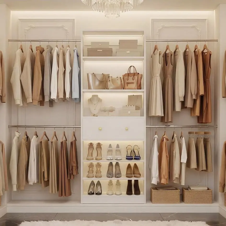 9FT Closet System with 4 Hanging Rods,117"W Modern Walk-in Closet Organizer with Wooden Drawer,Expandable Wardrobe for Bedroom