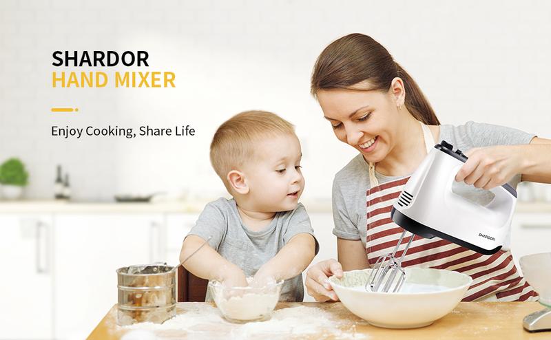 SHARDOR Electric Hand Mixer, 6-Speed and Turbo Handheld Mixer, 5 Stainless Steel Attachments, Electric Whisk for Kitchen Baking, Snap-On Storage Case Appliances Home