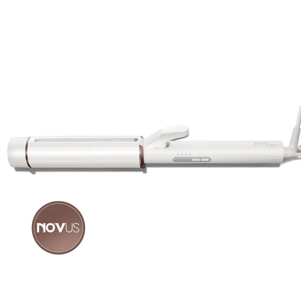 NOVUS 1.5 in Extra Large Ceramic Tourmaline Barrel Hair Curler - AC-Powered, 40,000,000 Negative Ions, Silicone Adjustable Design for Long Curly Hair, 2 Clips, Heat-Resistant Glove, Beauty Products, Long Hair