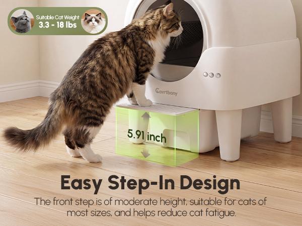 Cavrtbany Smart Self-Cleaning Cat Litter Box, APP or Manual Control, 85L Covered Litter Box with 15L pull-out drawer , Easy-Entry Front Step, 5 Safety Sensors, Quick 3-Minute Assembly, Quiet, Cat toilet for big Cats & Multi-Cat Homes With Free  liners 