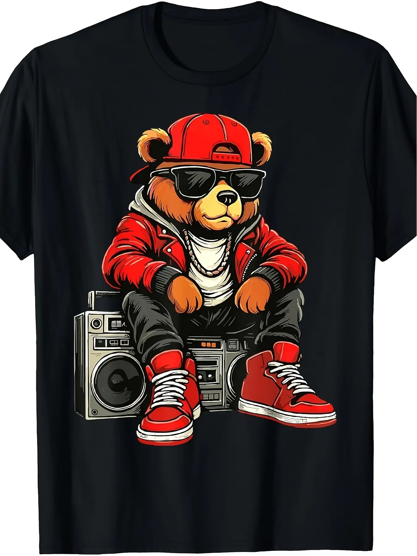Hip Hop Teddy Bear Rap Music T Shirt Mens Meme Fun unisex soft cotton short sleeve t shirt, vintage graphic casual tee for men women teens, perfect birthday holiday gift for camping travel gym daily street  wear