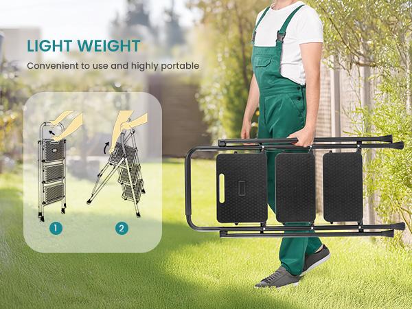 Step Ladder, Foldable Stool with Wide Pedal, Cushioned Handle, 800lbs Capacity for Home Kitchen and Outdoor, Black