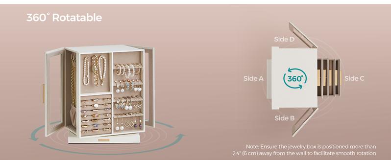 SONGMICS Jewelry Box 360° Rotating, Jewelry Storage Case with 5 Drawers,Glass Window, Spacious, Open Design, Great Gift