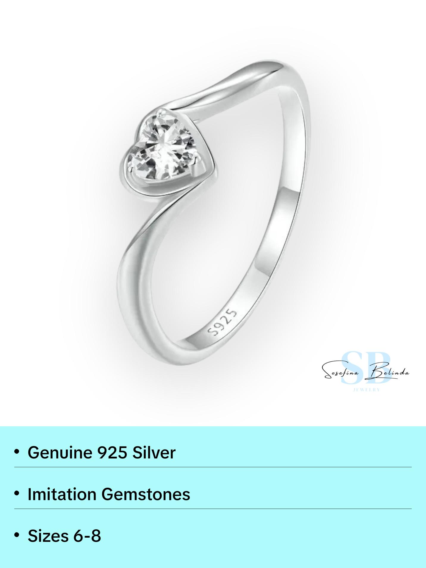 Diamond Solitaire Heart Sterling Silver Ring