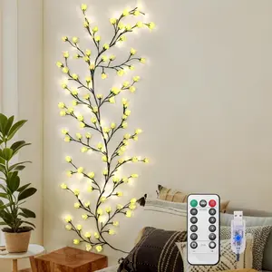 Enchanted Willow Vine Lights with Lily of The Valley Artificial Flowers,4FT 48 LED Tree Branch Lights for Wall,8 Modes Lily of The Valley Lamp with Remote Timer,Christmas Decor for Bedroom Home
