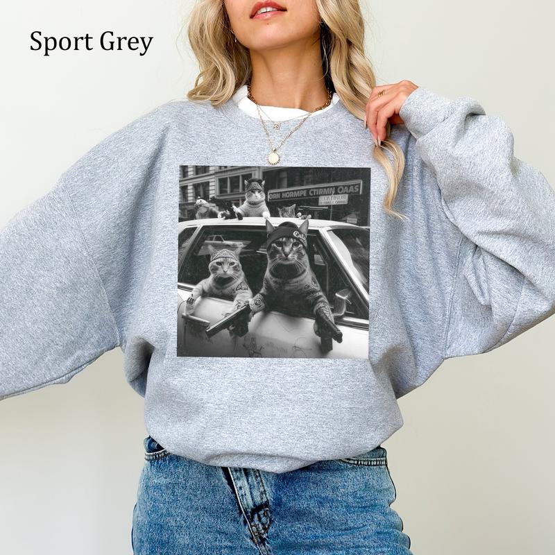 Funny Cat Gang Vinage Cat Unisex Graphic Sweatshirt – Casual Streetwear For Everyday Wear