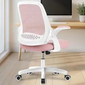 Office Desk Computer Gaming Ergonomic Chair with Lumbar Back Support Adjustable Height Swivel Wheels Flip-up Arms Mesh Chair for Home or Office (Pink)