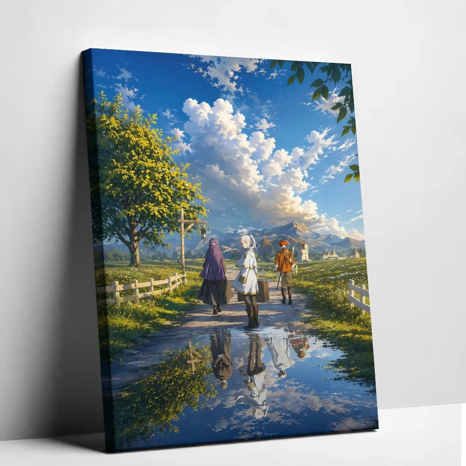 Frieren Beyond Journeys End Anime  Wall Art Poster Fern Stark Blue Sky Landscape Framed  Print Scenic Aesthetic Room Decor Otaku Gifts