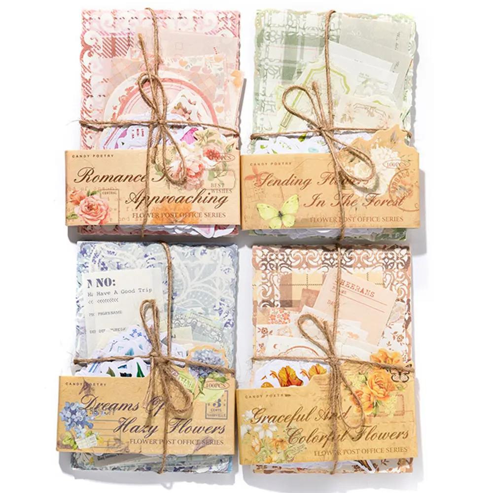 Floral Theme Scrapbook Supplies Kit - 4 Packs, 400 Sheets Vibrant Grid Scrapbook Paper & Stickers, 1.4-4.3in Car Interior Decoration Embellishments for Journaling, Planner Use, 3.5X5.1in