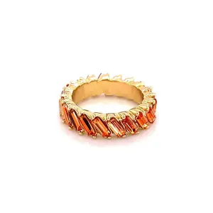 C87- Baguette Gold Plated Cz Multi Stone Ring -Orange