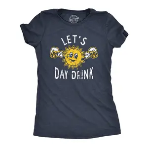 Womens Lets Day Drink T Shirt Funny Drunken Sunny Booze Drinking Tee for Ladies Funny Womens T Shirts Cute Vintage Fashion Casual Ladies T-Shirt Gift Funny Drinking Top Women's Novelty Tees Navy -