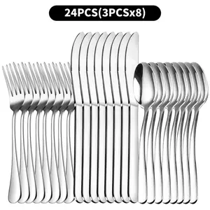 24 Piece Stainless Steel Silverware Set, dinnerware service, Grade Stainless Steel Flatware Sets, Polished Cutlery Utensil Sets Include Dinner Knives Spoons and Forks Set Dishwasher Safe for Home dining