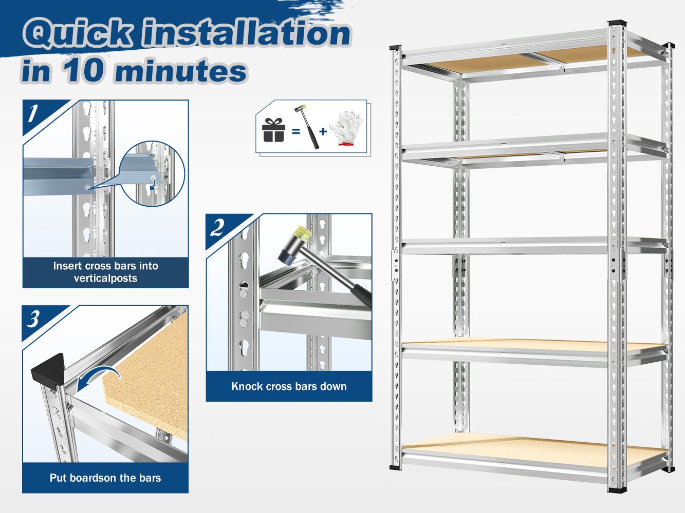 Raybee Furniture 1550-2020 LBS 5 Tier Garage Shelving Heavy Duty Adjustable Garage Shelves, Utility Rack Shelf, Shelving Units for Storage Warehouse Pantry Closet Raybee Furniture 1550-2020 LBS 5 Tier Garage Shelving Heavy Duty Adjustable Garage Shelves, Utility Rack Shelf, Shelving Units for Storage Warehouse Pantry Closet