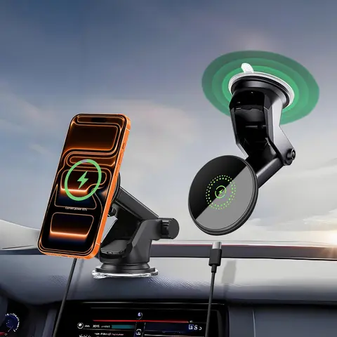 2 In 1 Magnetic Wireless Car Charger Mount - High-Quality Material Qi Magnetic Charger, Anti-Shock Hands-Free Call Phone Holder, Fast Charging Vehicle Accessory for iPhone 17/16/15/14/13/12 Pro Max/Plus/Mini