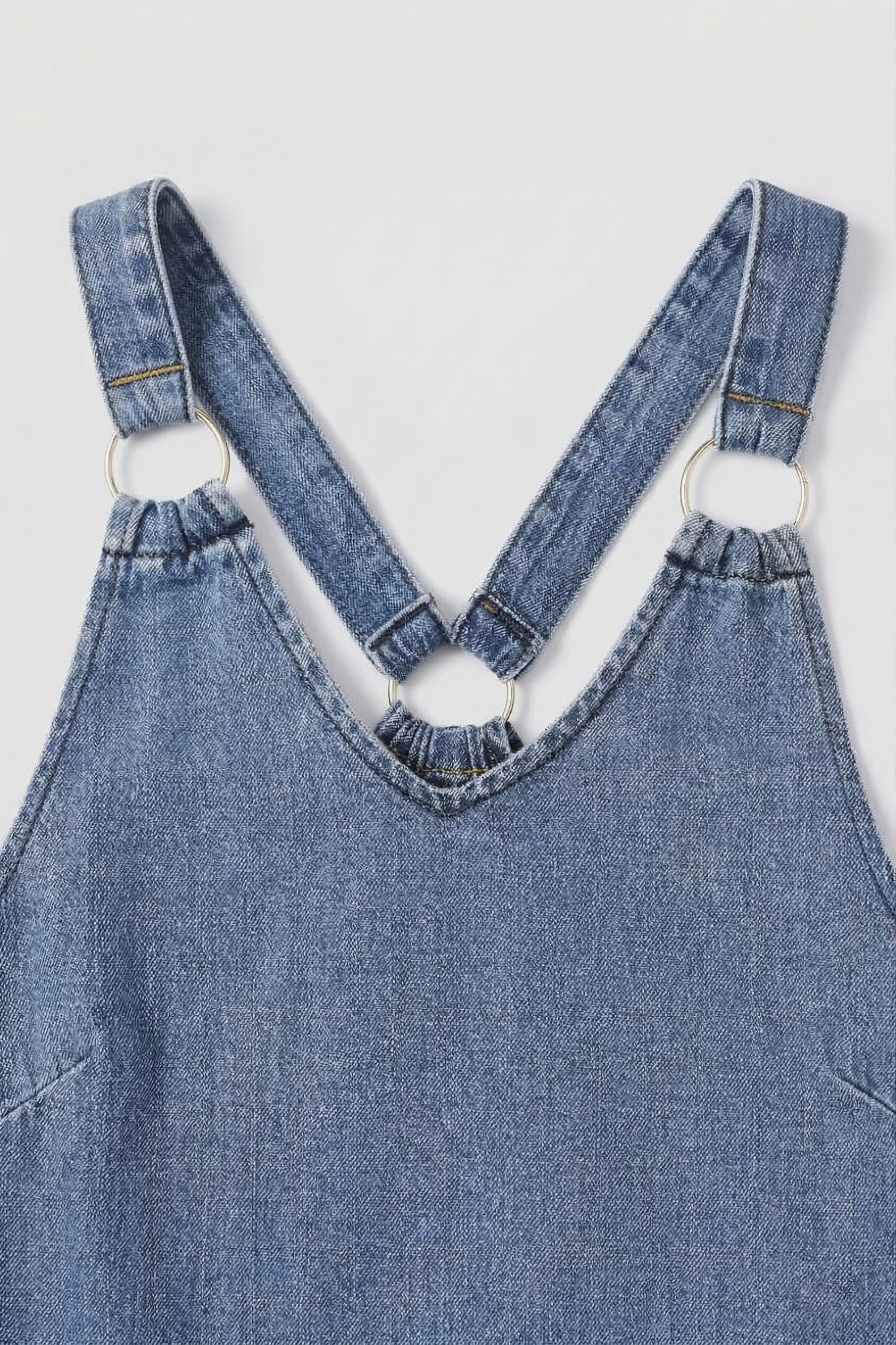 Elengatine Women’s Sleeveless Denim Maxi Dress with Adjustable Cross Back Straps, A-Line Design, Lightweight Summer Casual Dress for Vacation or Everyday Wear, Medium Blue Wash, Versatile and Stylish Dress, Available in Multiple Sizes