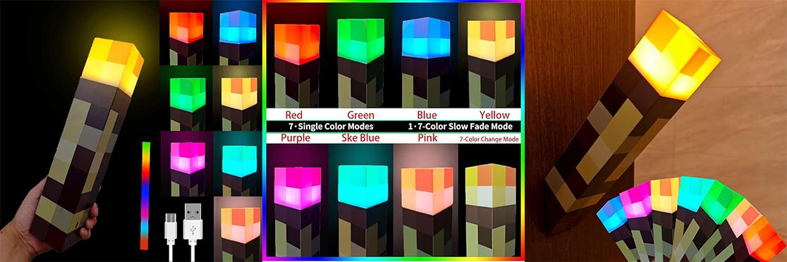 Upgraded Pixel Torch Night Light – USB Pluggable LED Wall Lamp | Handheld Flashlight for Kids Room, Holiday Party & Creative Home Decor,Gifts for boyfriend.Birthday gift