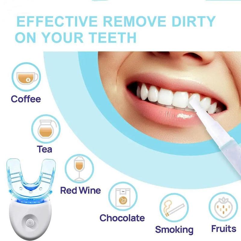 Whitening Light Teeth Whitening Kit with 5 X 3ml Carbamide Peroxide Teeth Whitening Gel,Safe Enamel, perfect ift for Parents,girlfriend/boyfriend gift Moldable Denture Cavities Pellets replacement denture broken effective