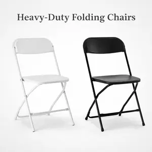 Heavy Duty Folding Chairs – Black or White Event Seating – 350 lb Capacity Portable Metal Frame Chairs for Parties, Weddings & Gatherings