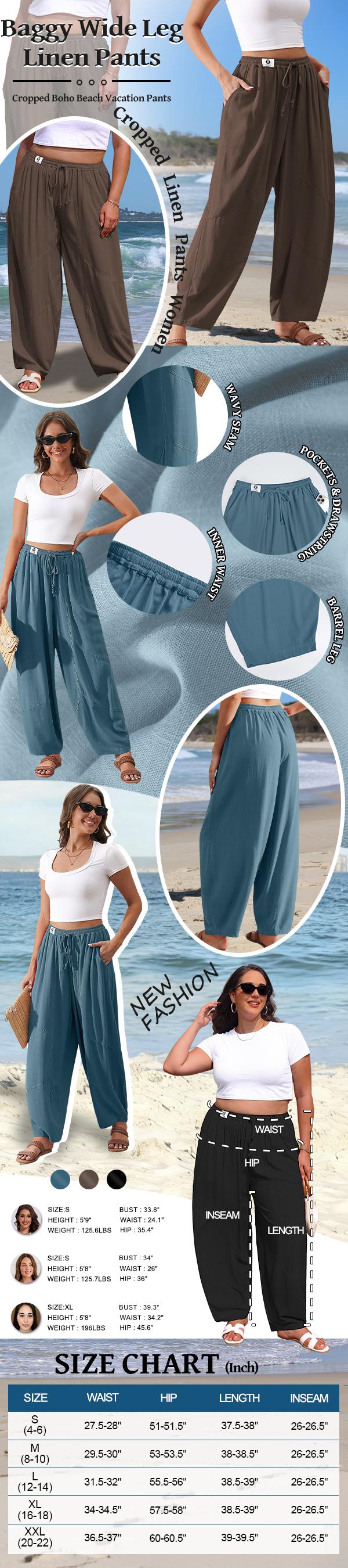 【SS26 Collection】TARSE Women’s Linen Wide Leg Harem Pants Boho Casual Loose Fit Trousers Comfy Lounge Beach Travel Vacation Pants