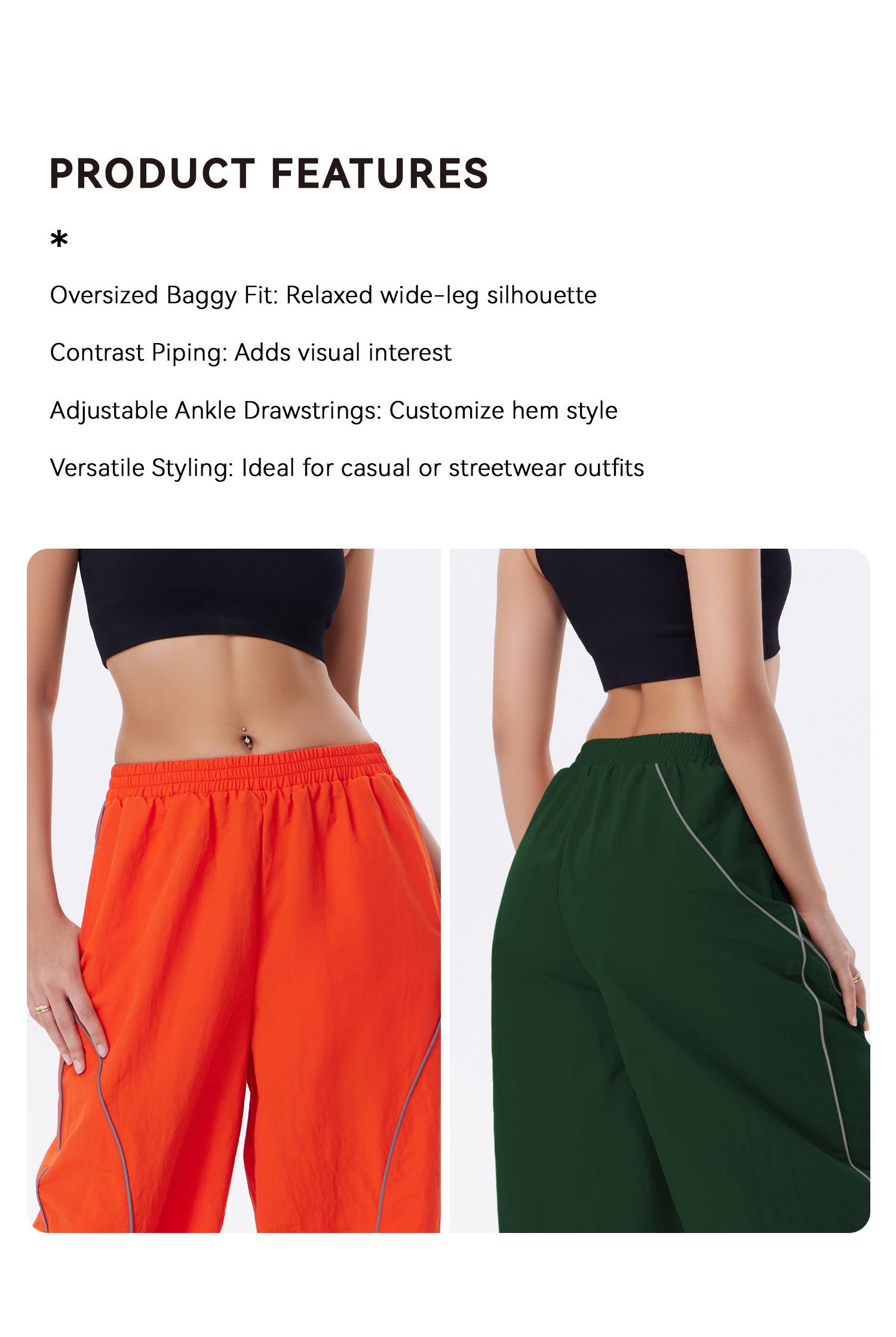 OQQfitness Womenswear WideLeg Sports Pant Waterproof Reflective stripe Chic Casual Bottoms Baggy Basic Sweatpants with Pockets Everyday Activewear SpringStatements