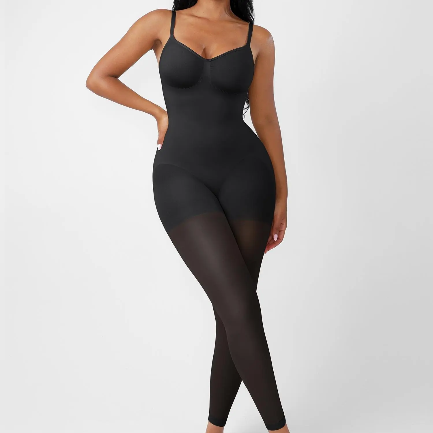FeelinGirl #live Full Body Shapewear for Women Seamless Tummy Control Bodysuit Butt Lifting Compression Capri Leggings Breathable No Roll Down