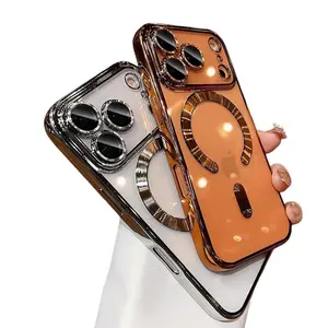 For iPhone 17 16 15 Pro Max Magnetic Clear MagSafe Camera Lens Protector Soft Slim Shockproof Plating Bumper Anti-Scratch Phone Case Wireless Cover