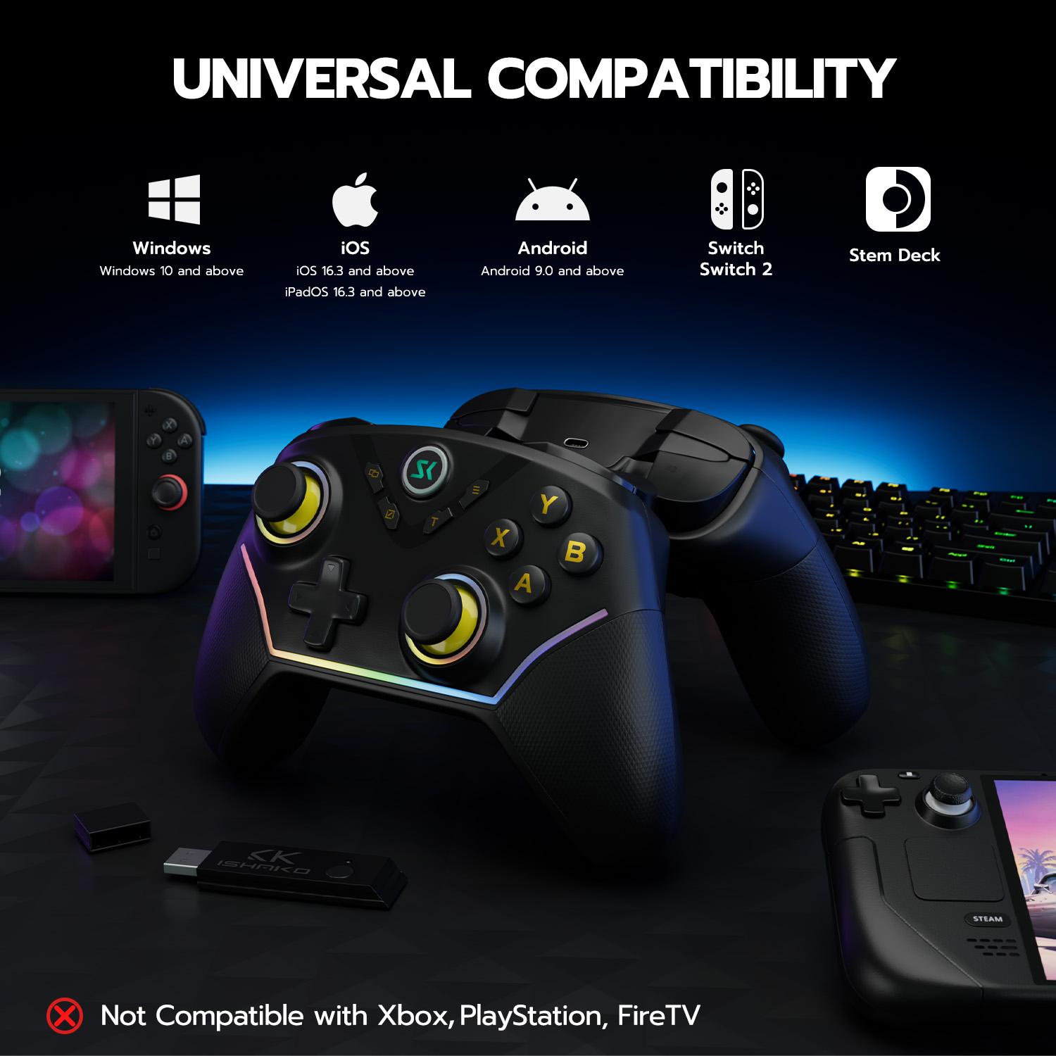 Wireless Game Controller With RGB Backlit, 3 Way Lock Hall Trigger, Hall Joytick, 1000Hz Polling Rate, No Stick Drift, 6-Axis Gyro, 4 Custom Macro, Adjustable Turbo/Vibration, Multi-Platform, Compatible with PC/Switch/Steam/Android/iOS, AG43