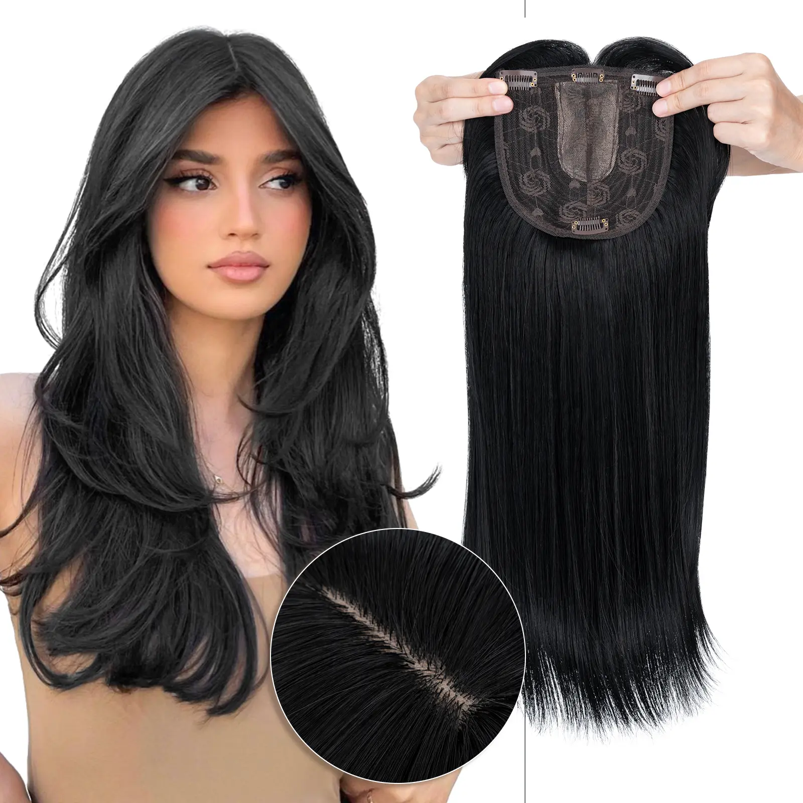 SEGOHAIR Hair Toppers for Women with Bangs 18 Inch Topper Synthetic Invisible Clips in Hair Pieces 175g extensions, Synthetic Hair, Hair Toppers For Thinning Hair
