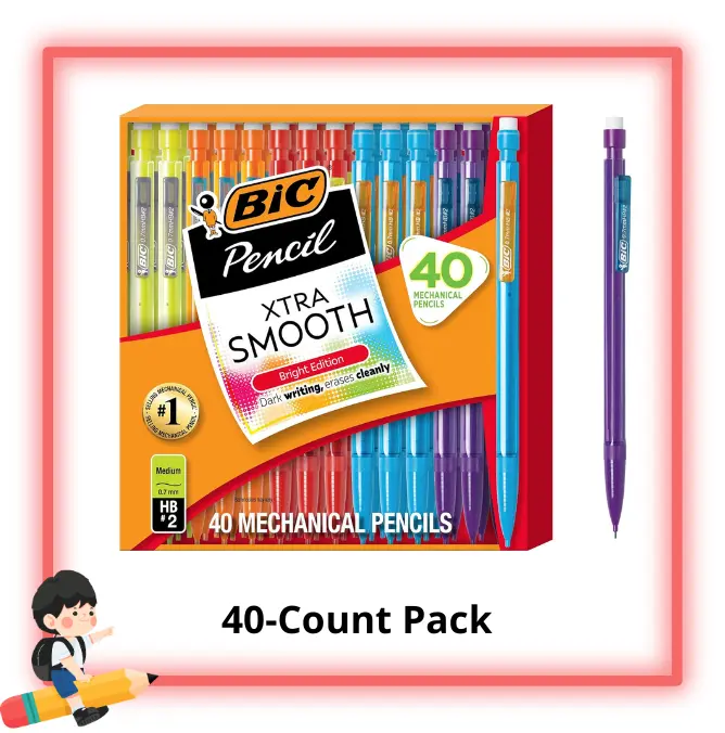 BIC Xtra Smooth Mechanical Pencils, 40 Count Pack, 0.7mm Medium Point, Bright Edition, Back to School Supplies for Students, Teachers & Classroom