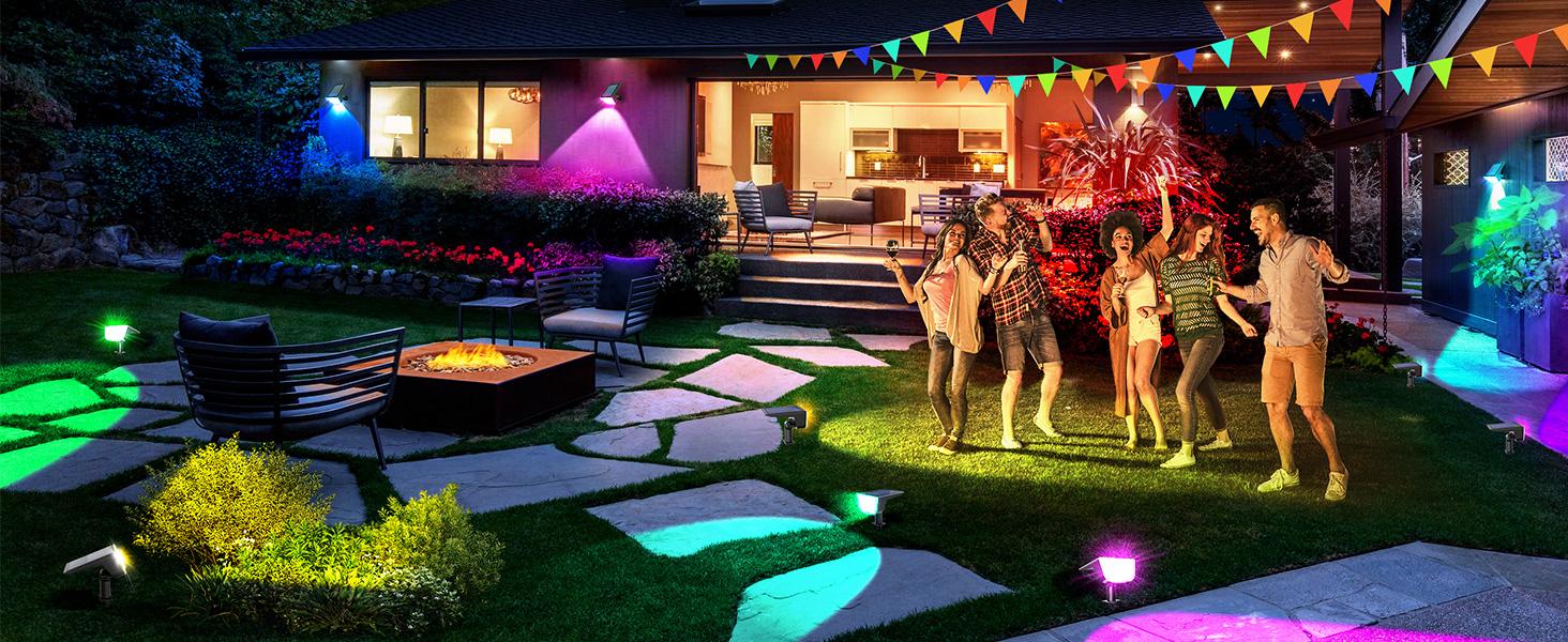 Upgrade RGB Landscape Spotlights,Christmas Solar Outdoor Lights with RGB Cycle Color Changing/Warm White/6 Fixed Color,Brighter with Light-gathering Concave Lens,Auto ON/OFF & Waterproof for Walkway Backyard Patio Yard Garden Halloween Accent Lightingng