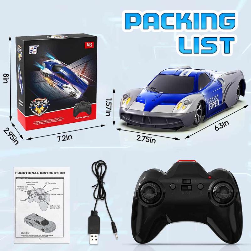 Wall Climbing Car, Electric Remote Toy Racing, with LED Light High-Speed Hobby Toy Vehicle, RC Car Gifts for Age 3 4 5 6 7 8 9 Year Old Boys Girls – Perfect Christmas & New Year Gift