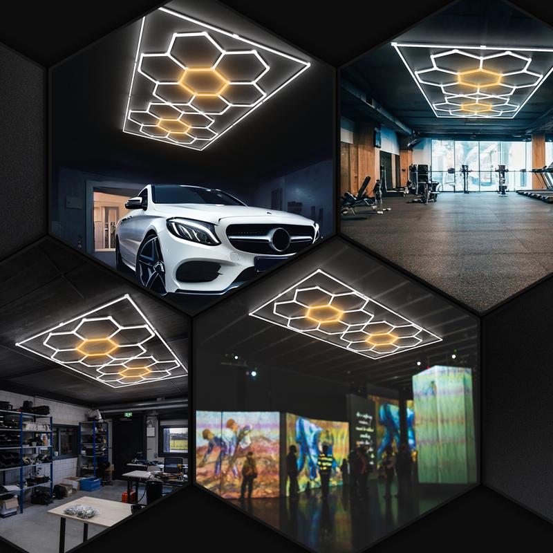 HYPERLITE Color Glow, Garage Lights, Honeycomb Design, Rectangle Frame Modular Lighting, LED Ceiling Light, 568W-624W 56800LM-62400LM, 6500K Bright White, for Garages, Workshops, Gyms, Studios, Barber Shops, Decorative Spaces,Jumpstart newyear HYPERLITE Color Glow, Garage Lights, Honeycomb Design, Rectangle Frame Modular Lighting, LED Ceiling Light, 568W-624W 56800LM-62400LM, 6500K Bright White, for Garages, Workshops, Gyms, Studios, Barber Shops, Decorative Spaces,Jumpstart newyear