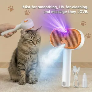 4 in 1 Mini UV Pet Spray Brush: Anti-Static Mist Grooming Tool for Long/Short Haired Pets - Professional One-Key Self-Cleaning Slicker Brush - Sterilizing & Moisturizing Pet Beauty Comb
