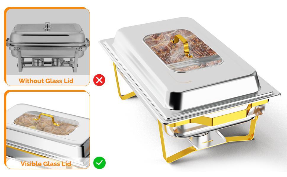 ROVSUN Chafing Dishes for Buffet 4 Pack, 9QT Chafing Dish with Multiple Food Pans Combo,Stainless Steel Buffet Servers and Warmers with Glass Lid & Folding Frame for Parties Weddings, Gold & Silver SpringStatements ROVSUN Chafing Dishes for Buffet 4 Pack, 9QT Chafing Dish with Multiple Food Pans Combo,Stainless Steel Buffet Servers and Warmers with Glass Lid & Folding Frame for Parties Weddings, Gold & Silver SpringStatements