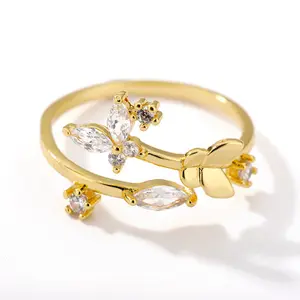Tidal Vibes Fresh Flower Adjustable Zircon Ring for Women