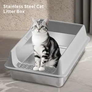 XXL Stainless Steel Cat Litter Box High-Sided Leak-Proof Metal Pan for Large & Small Cats Non-Sticky Easy Clean with Scoop for Multi-Cat Homes