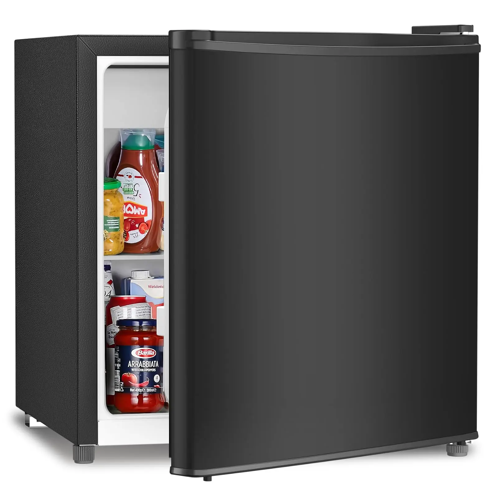 Antarctic Star Compact Mini-Fridge with Single Zone Freezer - Single Reversible Door, Removable Glass Shelf, Defrost Button, Garage Ready for Small Spaces, 1.4 Cu. Ft, Black