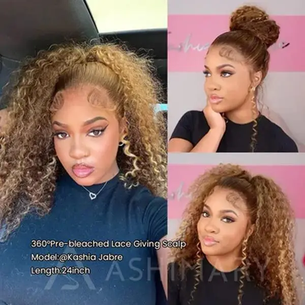 360 Wig P4/27 Highlight Ombre Color Ashimary Invisi-Strap 360 Skin Lace Wig Water Wave Glueless Human Hair Pre Plucked