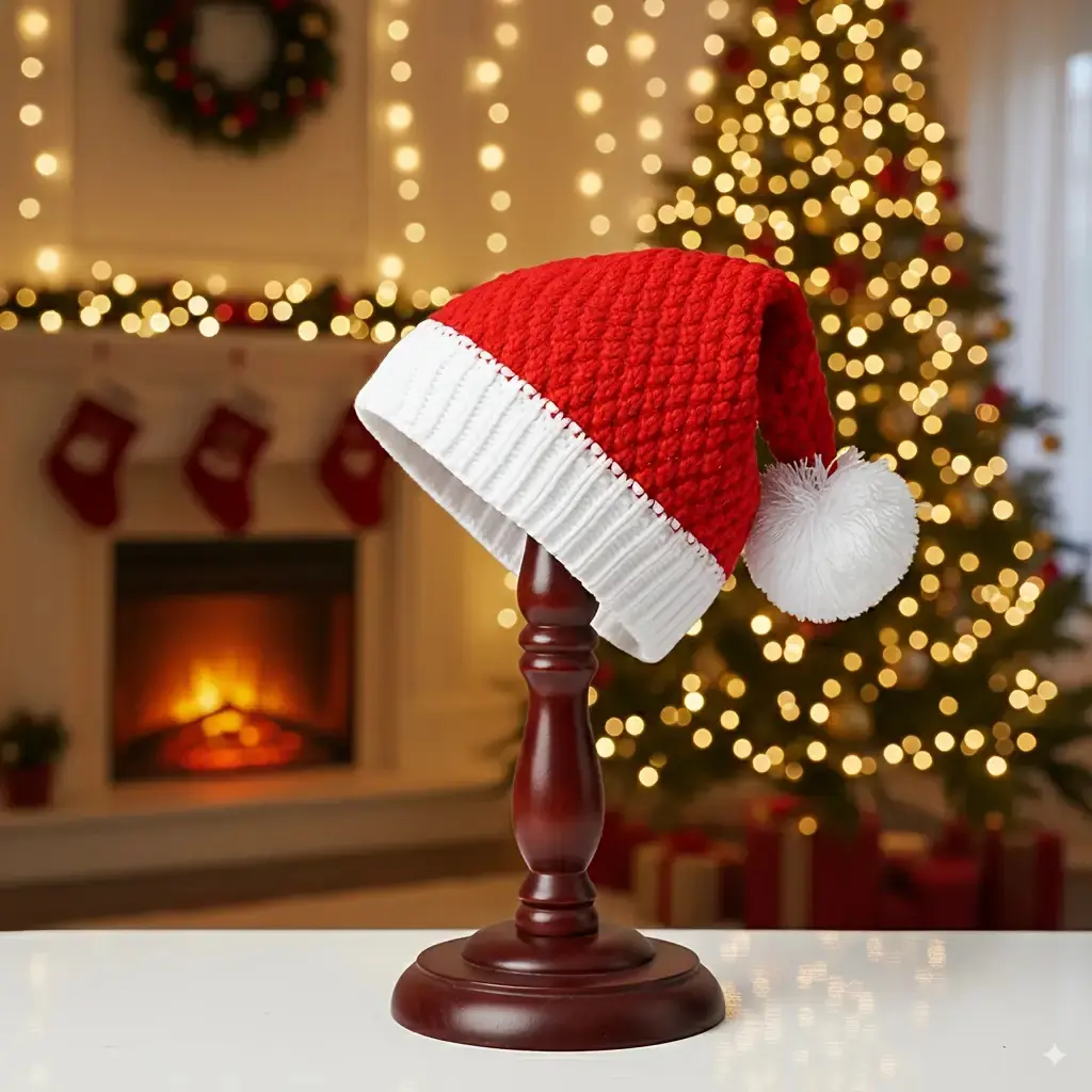 Nae Tokki Classic Red-Green Christmas Party Hat for Adults, Soft Polyester Santa Hat with White Eggflower Bow, LED Glowing Festive Accessory for Pumpkin Skull Parties & Birthday Celebrations (Includes Masks, Rings)