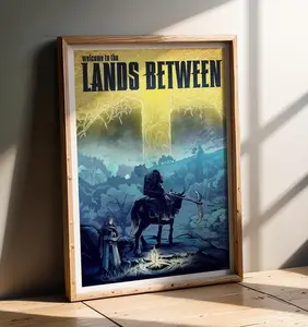 WELCOME TO THE LANDS BETWEEN Video Game Travel Poster - Elden Ring Inspired Landscape Art - Epic Fantasy World Map Print - Retro Adventure Style Gaming Wall Decor - Souls-like Aesthetic Gamer Room Gift